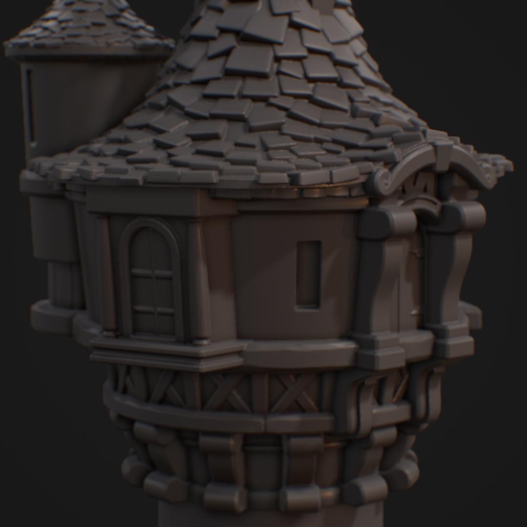 Closeup render of a stylized Rapunzel's Tower top